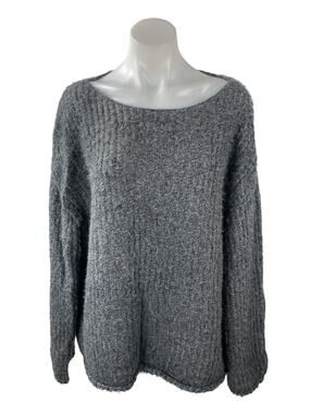 Weekday Tone Open Structure Gray Boat Neck Long Sleeve Sweatshirt Sweater Top M